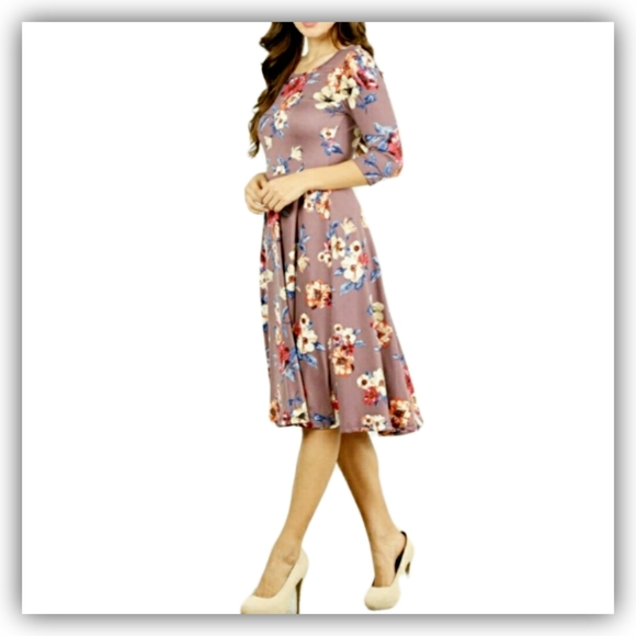 DUSTY LILAC FLORAL A-LINE DRESS - Picture 2 of 7